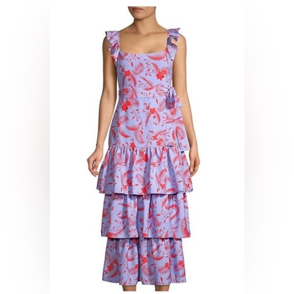 Likely Juno Floral Tiered Midi Dress in Periwinkle size 00 - Picture 4 of 10